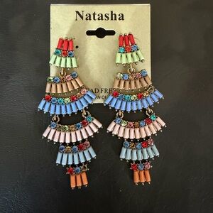 Natasha Couture Multicolor Tiered Statement Earrings - Colorful Drop NWT